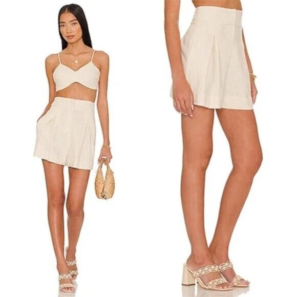 NWT Just Bee Queen High Waist Pleated Front Marlow Shorts Vanilla Size: Medium - Picture 8 of 8